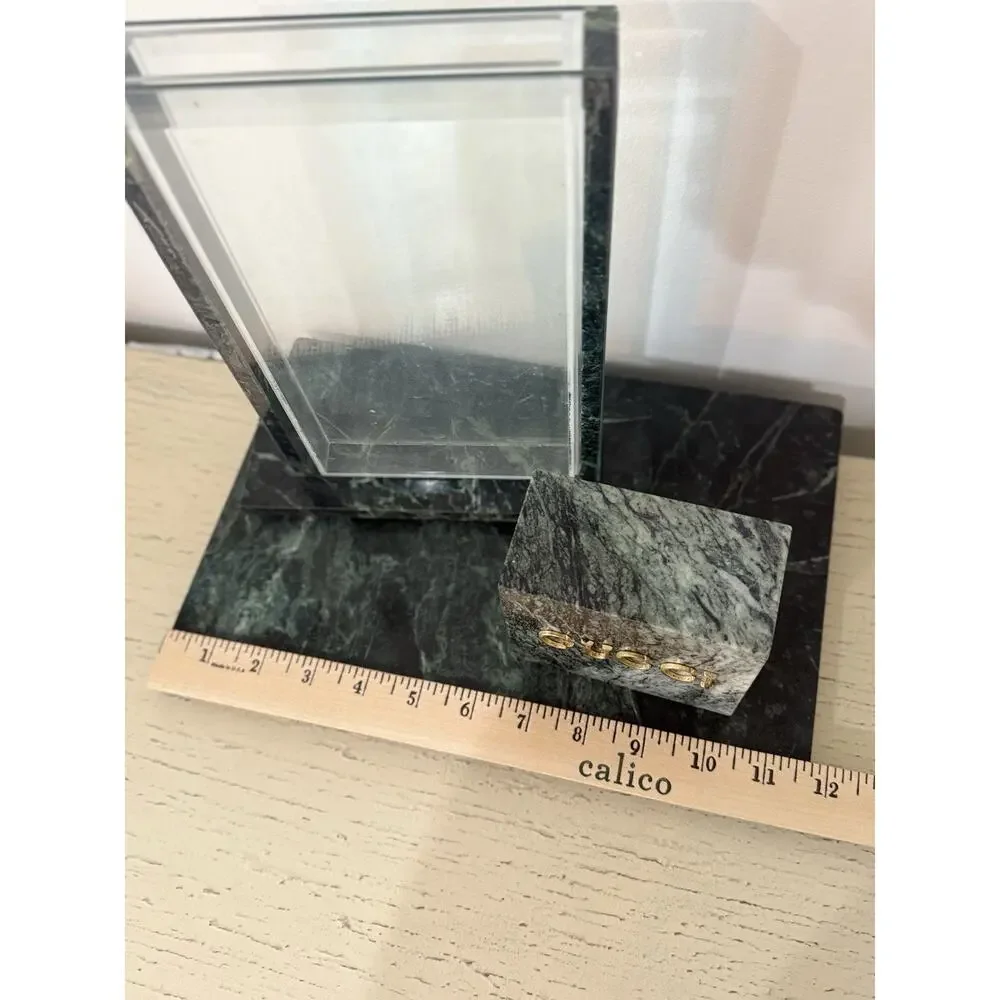 VTG Gucci Italy Green Marble Acrylic Vase Insert Sign Block Board Display Desk